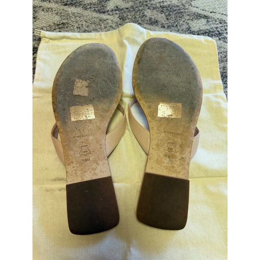 Tory Burch Classic Flip Flop Shell Pink Goat Leather Sandals 155182 Size 8.5